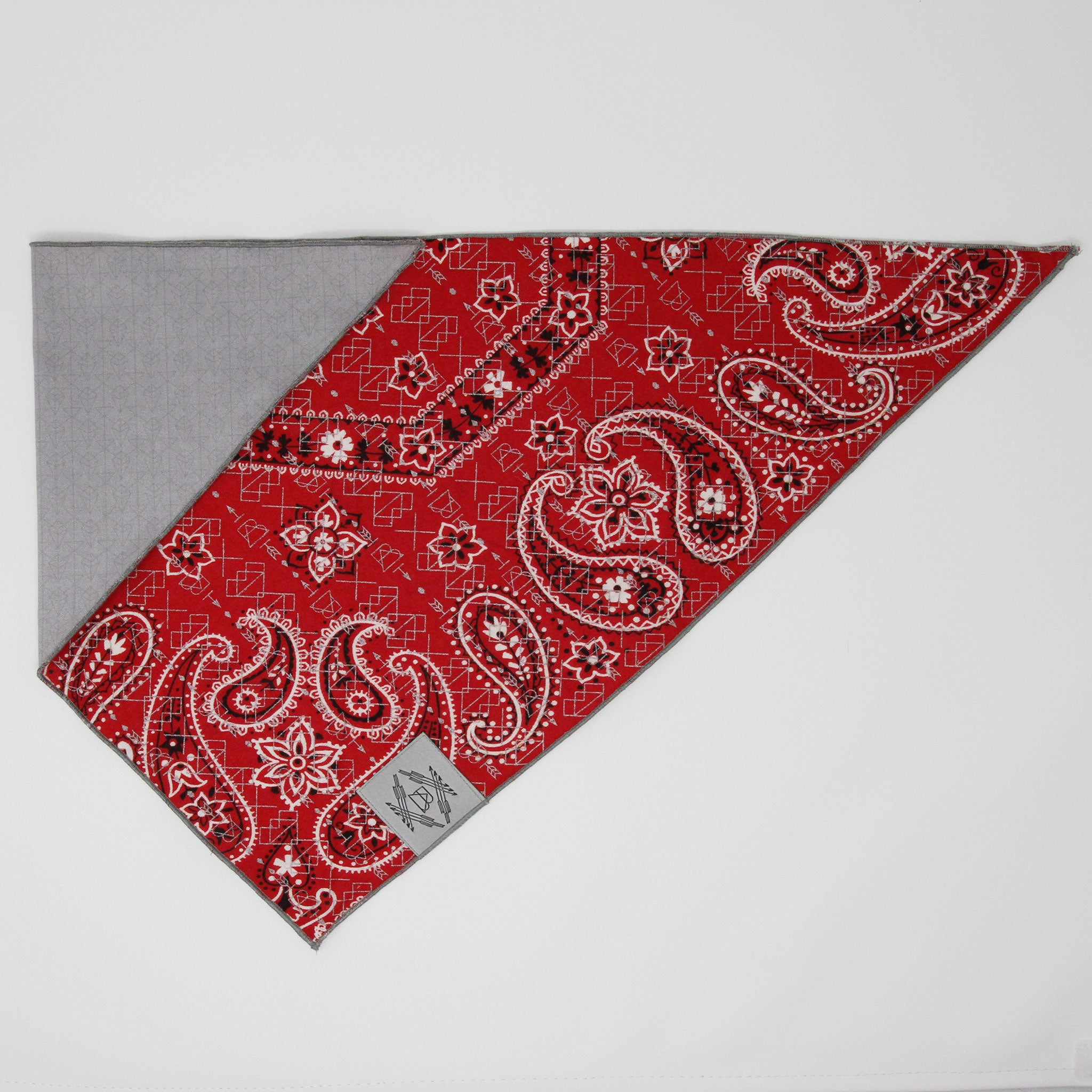 Classic Red Vintage Dog Bandana With Metallic Silver Screen Printing