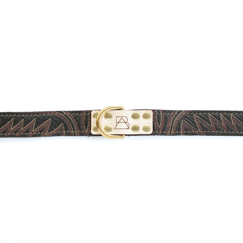 Mahogany Brown Dog Collar With Deep Maroon Leather + Plum/Ivory Stitching