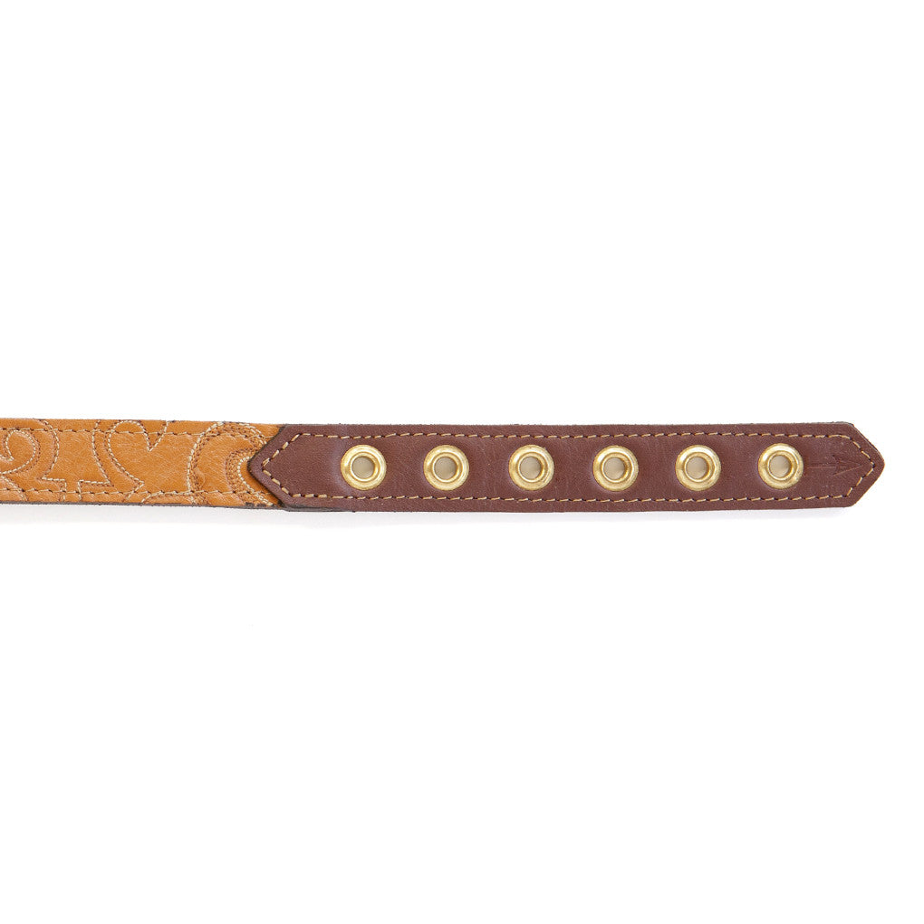 Mahogany Brown Dog Collar With Desert Sand Leather + Brown/Ivory Stitching