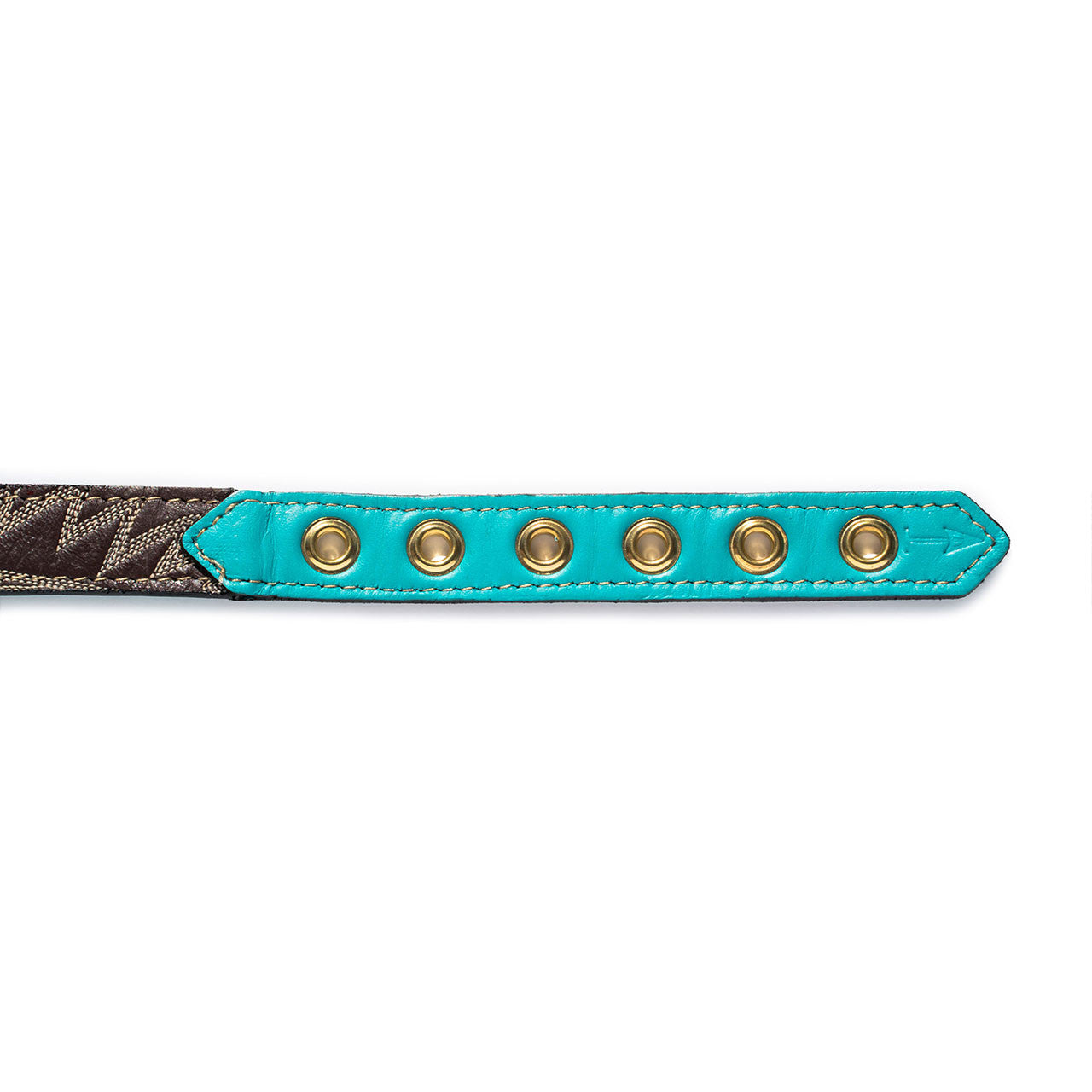 Turquoise Dog Collar with Chocolate Leather + Ivory Stitching