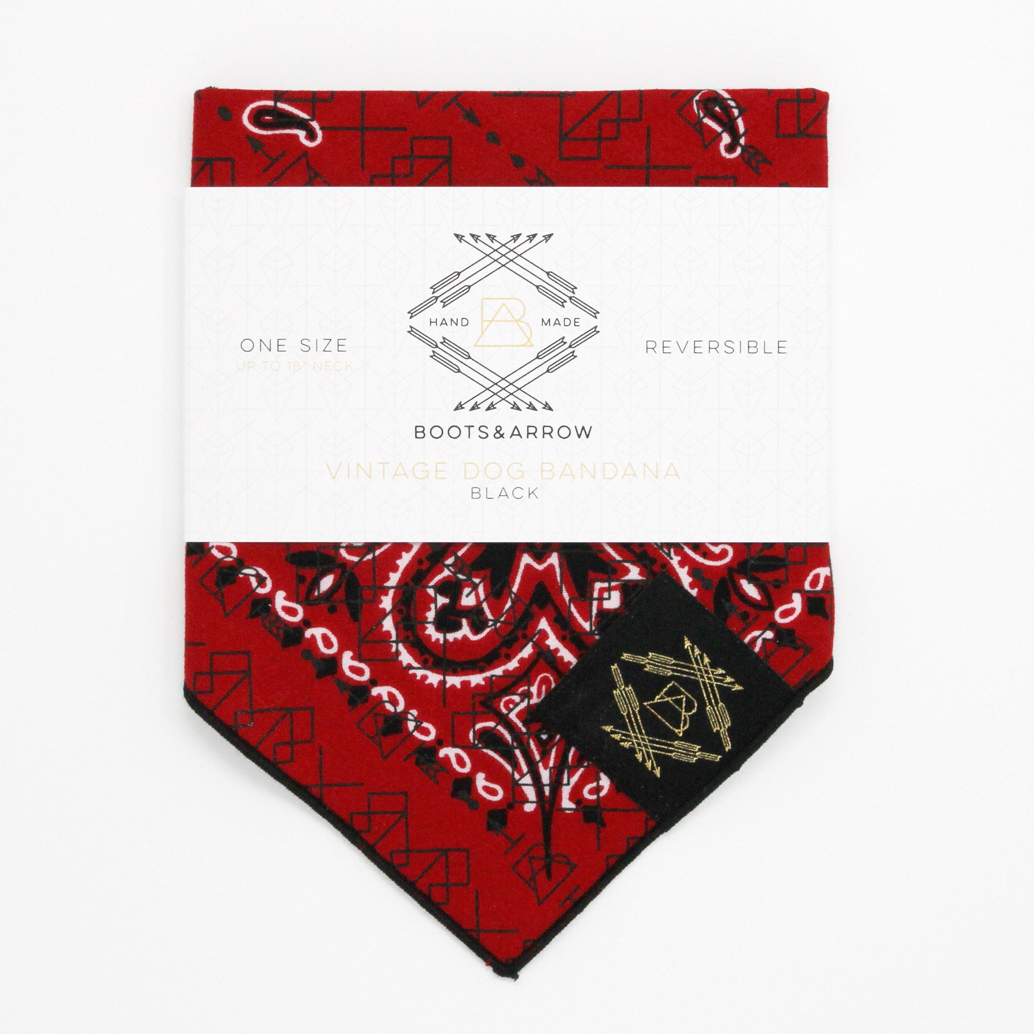 Classic Red Vintage Dog Bandana With Black Screen Printing