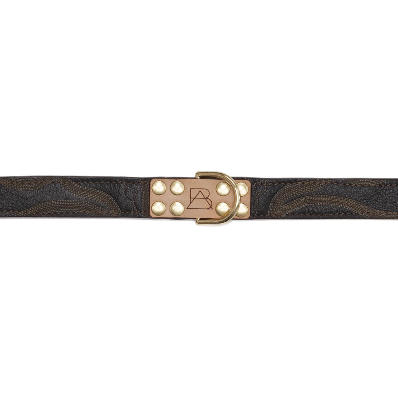 Mahogany Brown Dog Collar with Black Leather + Tan/Light Brown Stitching (tag)