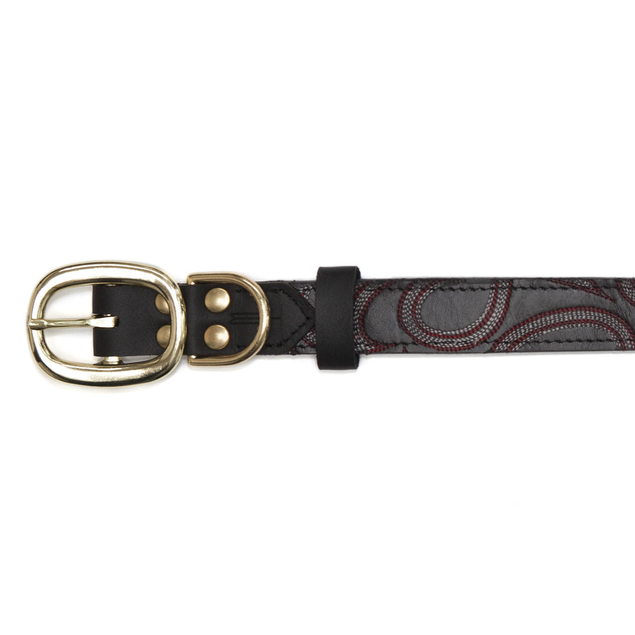 Black Dog Collar with Black Leather + Red/White Crest Stitching