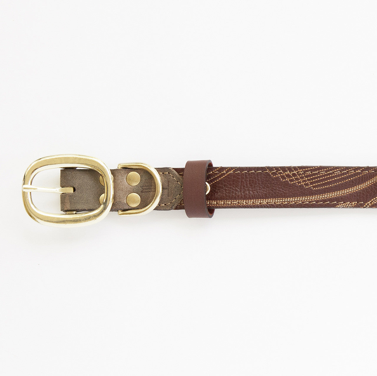 Camo Dog Collar with Brown Leather + Ivory Stitching (buckle)