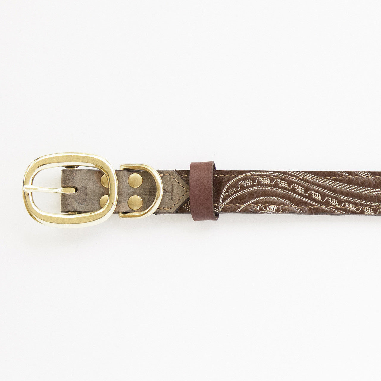 Camo Dog Collar with Chocolate Leather + Ivory Swirl Stitching (buckle)