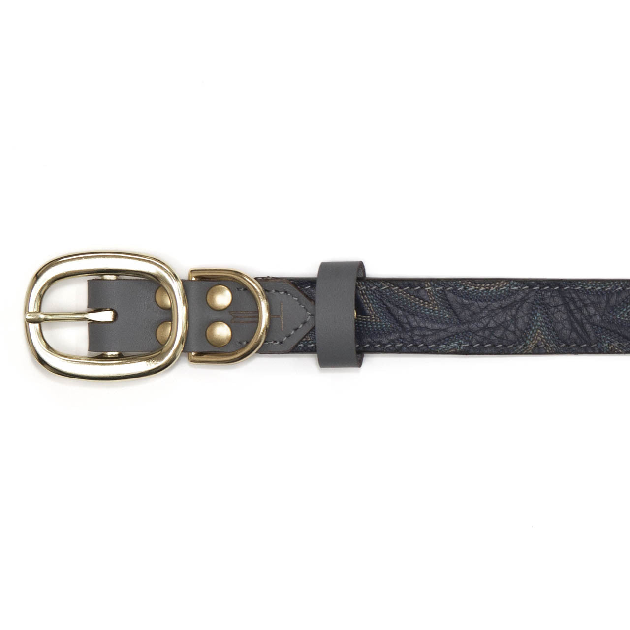 Gray Dog Collar with Navy Leather + Blue Stitching (buckle)