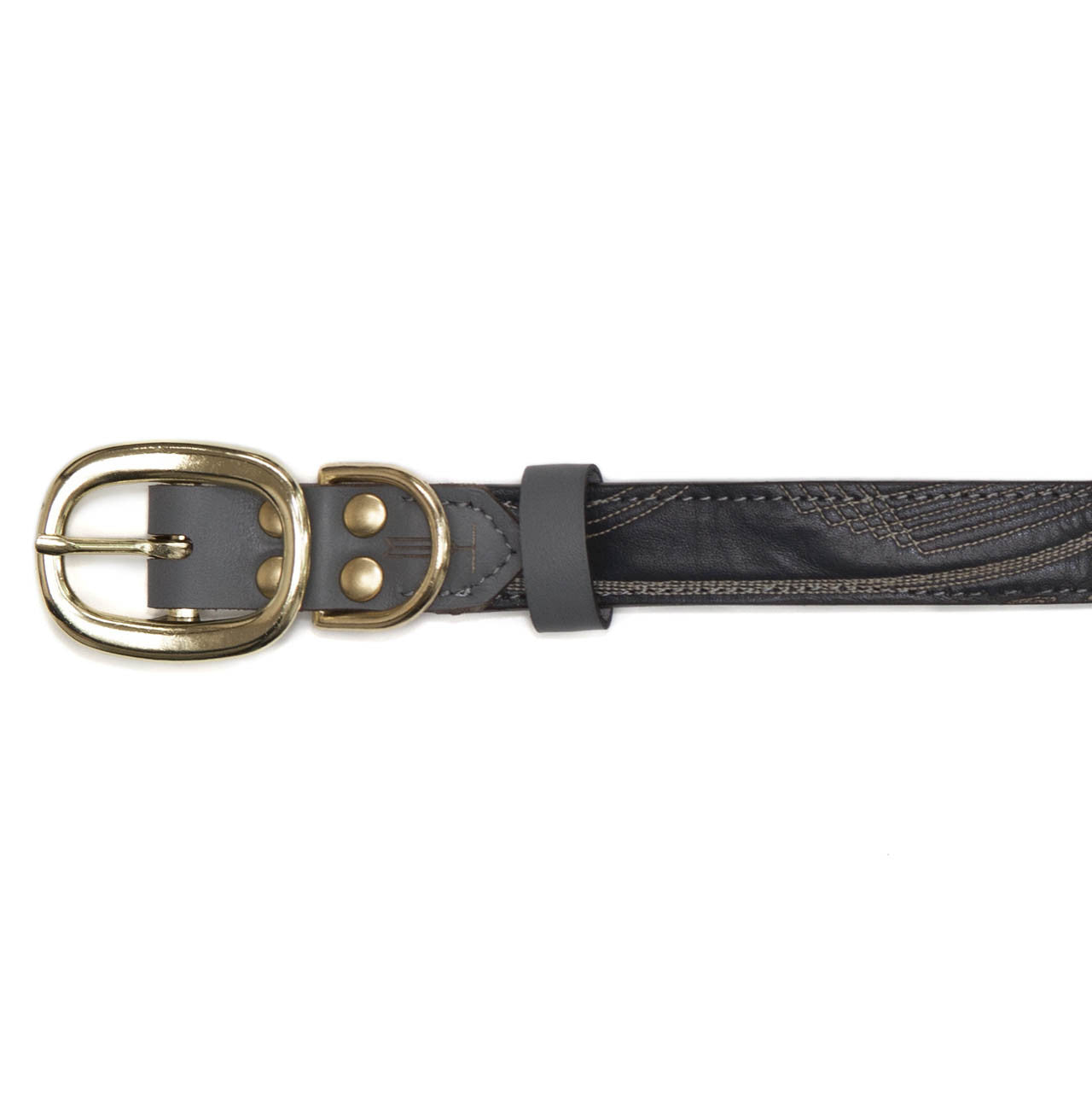 Gray Dog Collar with Navy Leather + Tan/White Stitching (buckle)