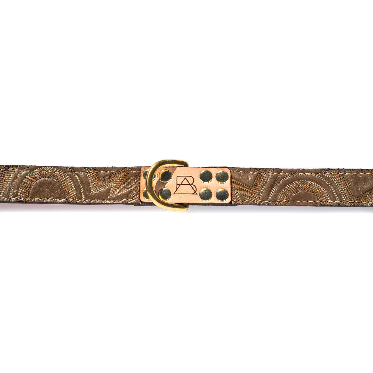 Orange Dog Collar with Light Brown Leather + Multicolor Tan Stitching