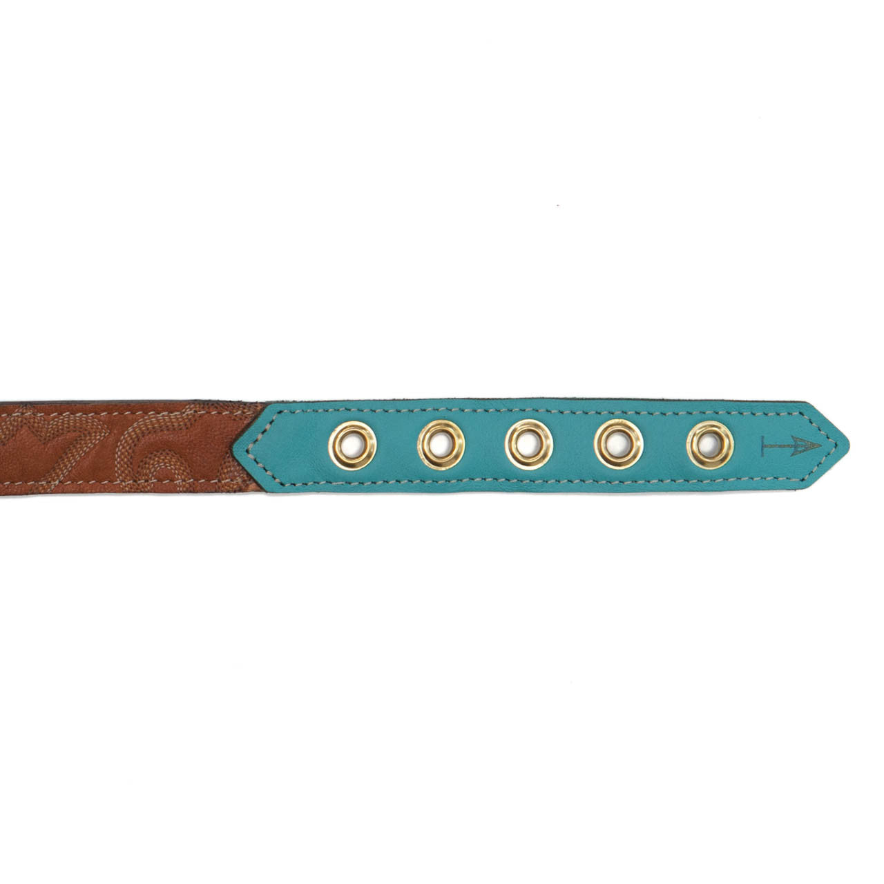 Turquoise Dog Collar with Brown Leather + Tan Stitching (clasp)