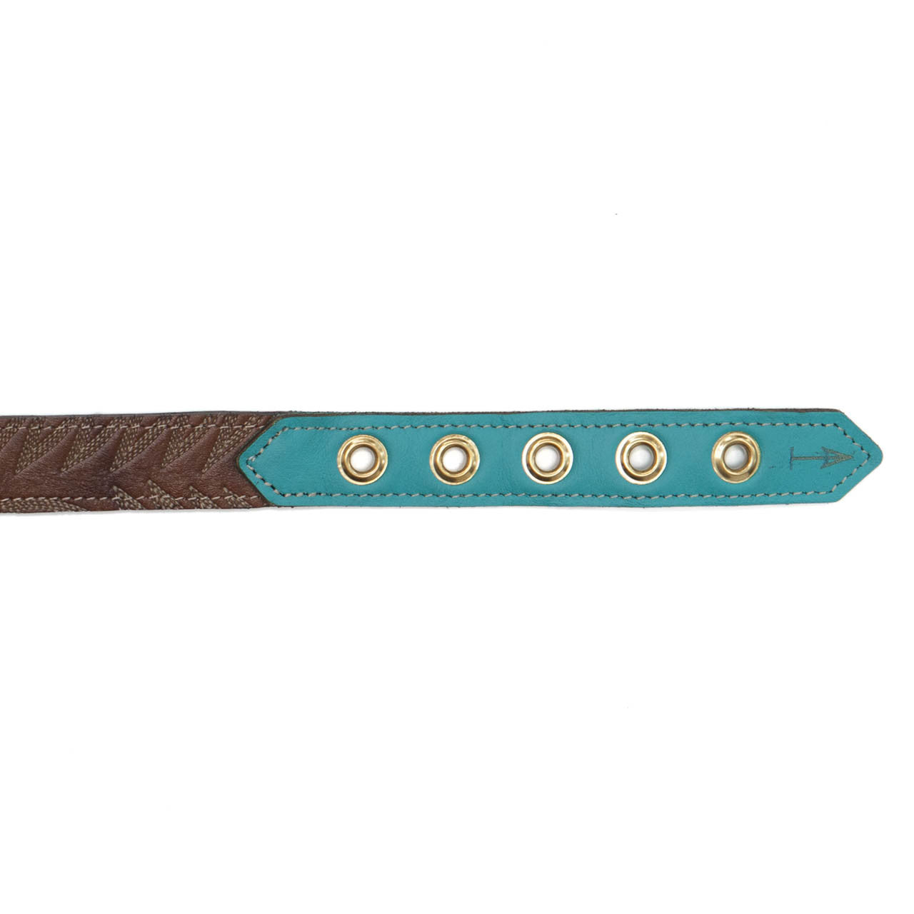 Turquoise Dog Collar with Dark Brown Leather + White Stitching (clasp)