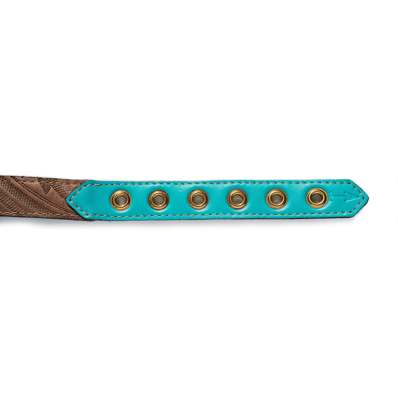 Turquoise Dog Collar with Mahogany Leather + Brown/Yellow/Ivory Stitching
